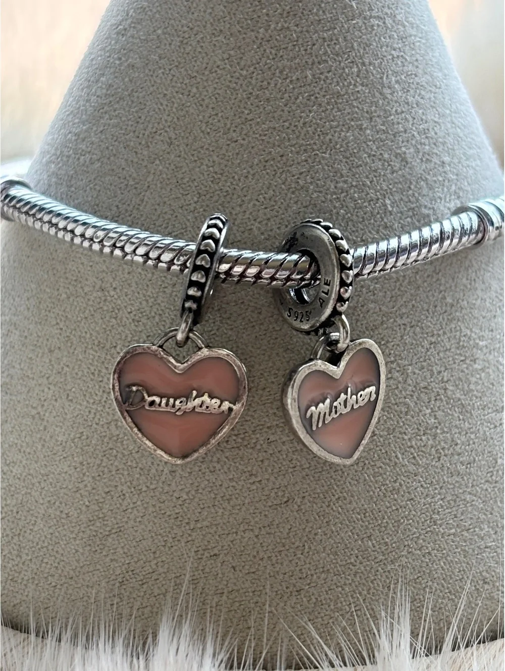 Pandora Mother & Daughter Heart Charm Set with Pink Enamel